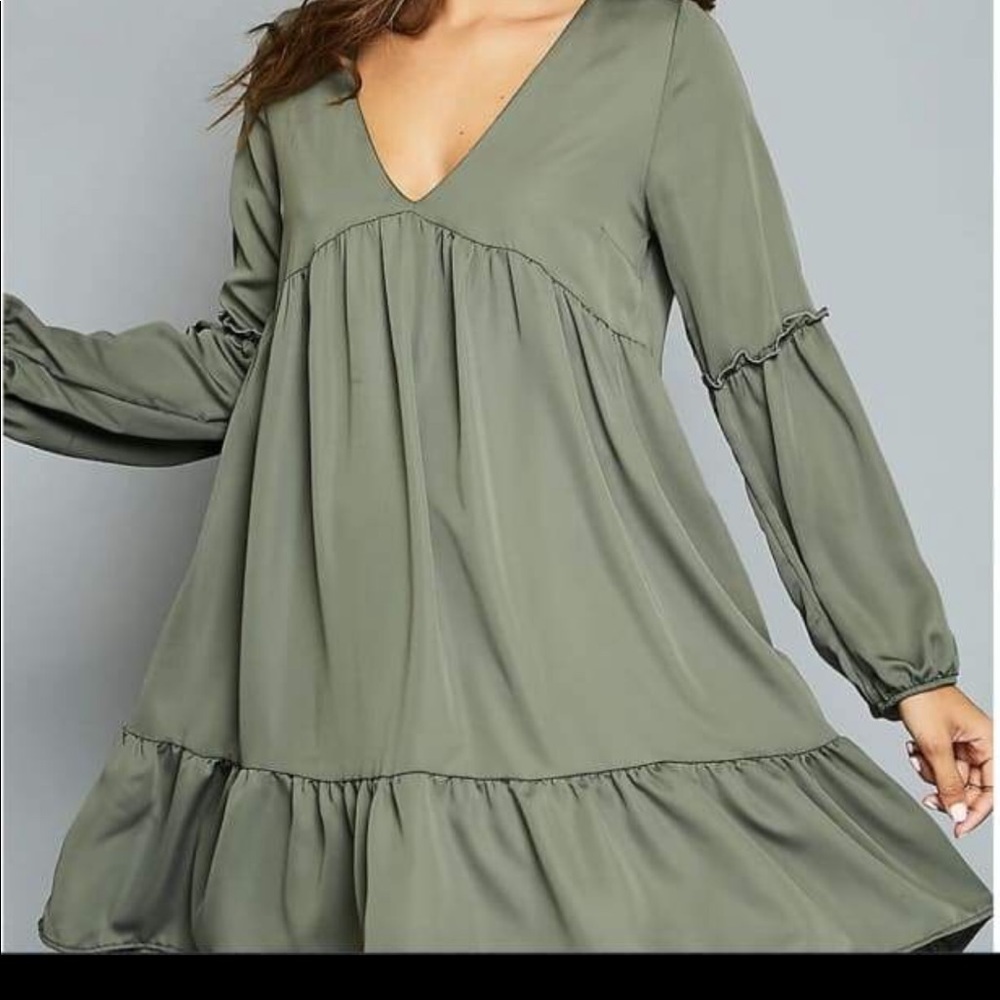 Olive green baby doll boho dress